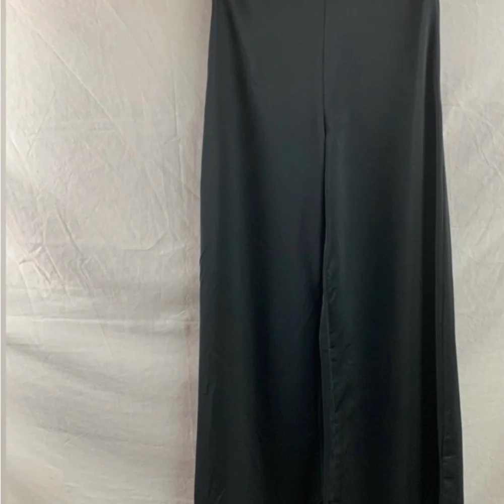 Black Wide Leg Palazzo Pants Size L High Waist Elegant Flowy Trousers - Picture 2 of 4